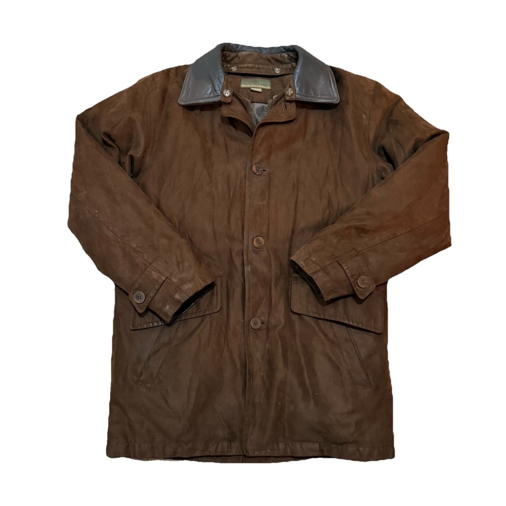 Men's Rainforest Micro Suede Down Leather Trim Jacket Coat Removable Lining S-M‎